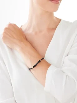 Bransoletka z diamentem, agatami i elementami żółtego złota - krzyż - próba 375