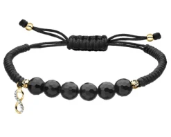 Bransoletka z diamentem, agatami i elementami żółtego złota - nieskończoność - próba 375