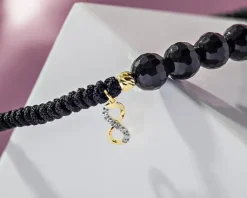 Bransoletka z diamentem, agatami i elementami żółtego złota - nieskończoność - próba 375