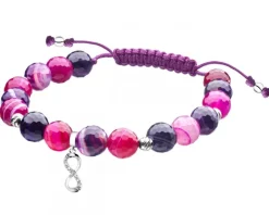 Bransoletka z diamentem, agatami i elementami białego złota - nieskończoność - próba 585