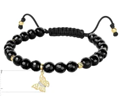 Bransoletka z diamentem, agatami i elementami żółtego złota - motyl - próba 375