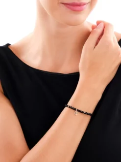 Bransoletka z diamentem, agatami i elementami żółtego złota - koniczyna - próba 375