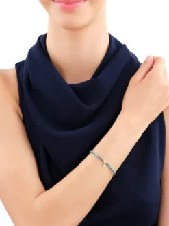 Bransoletka z diamentem, kwarcytami i elementami żółtego złota - koniczyna - próba 375