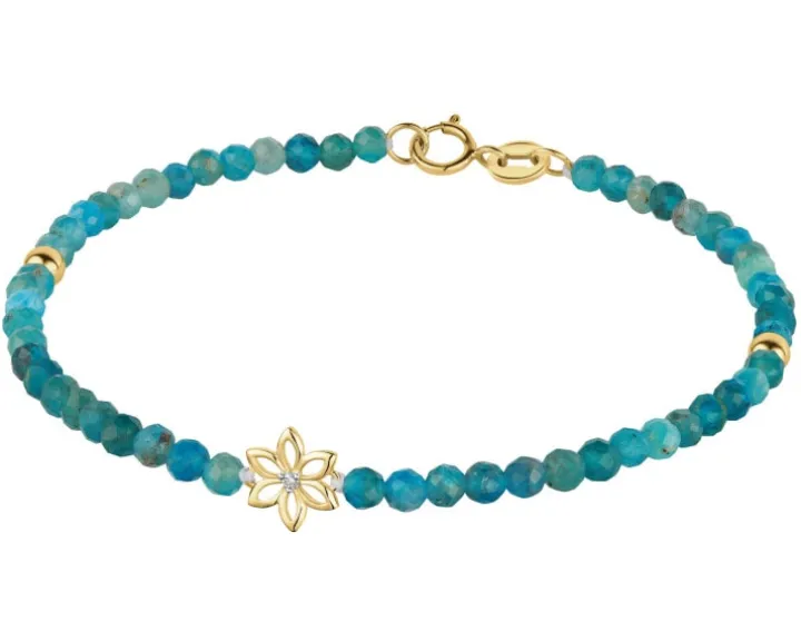 Bransoletka z diamentem, kwarcytami i elementami żółtego złota - kwiat - 18 cm - próba 375