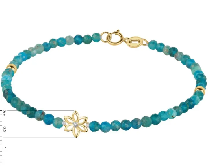 Bransoletka z diamentem, kwarcytami i elementami żółtego złota - kwiat - 18 cm - próba 375