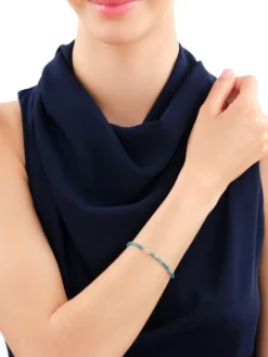 Bransoletka z diamentem, kwarcytami i elementami żółtego złota - kwiat - 18 cm - próba 375