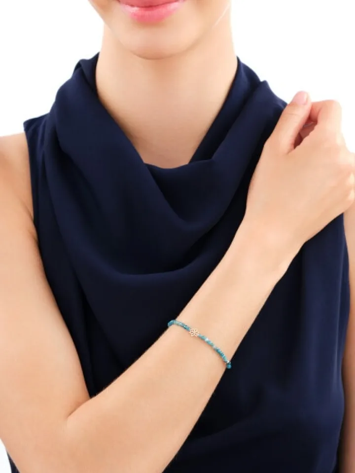 Bransoletka z diamentem, kwarcytami i elementami żółtego złota - kwiat - 18 cm - próba 375