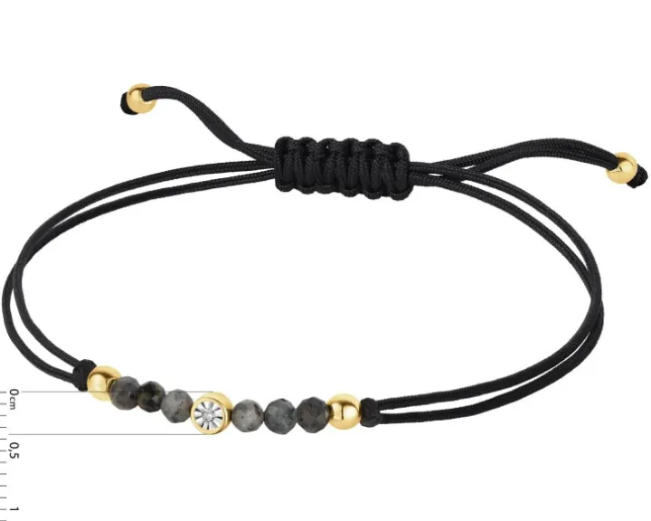 Bransoletka z diamentem, labradorytami i elementami żółtego złota - próba 375