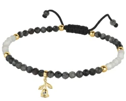 Bransoletka z diamentem, labradorytami, kryształami górskimi i elementami żółtego złota - róża, kwiat - próba 375