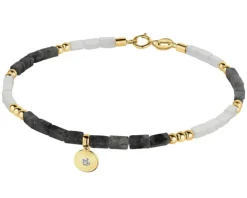 Bransoletka z diamentem, labradorytami, kryształami górskimi i elementami żółtego złota - 18 cm - próba 375