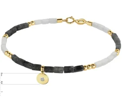 Bransoletka z diamentem, labradorytami, kryształami górskimi i elementami żółtego złota - 18 cm - próba 375