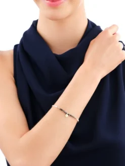 Bransoletka z diamentem, labradorytami, kryształami górskimi i elementami żółtego złota - 18 cm - próba 375