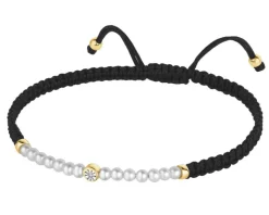 Bransoletka z diamentem, perłami i elementami żółtego złota - próba 375