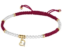 Bransoletka z diamentem, perłami i elementami żółtego złota - serce - próba 375