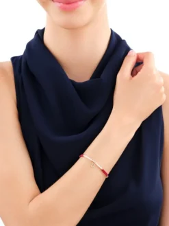 Bransoletka z diamentem, perłami i elementami żółtego złota - serce - próba 375