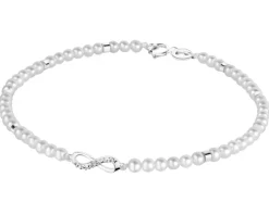 Bransoletka z diamentem, perłami i elementami białego złota - nieskończoność - 18 cm - próba 585