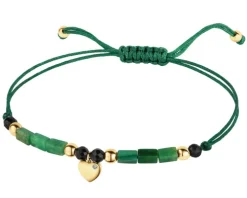 Bransoletka z diamentem, zoisytami, agatami i elementami żółtego złota - serce - próba 375