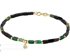 Bransoletka z diamentem, zoisytami,  agatami i elementami żółtego i białego złota - koło - 18 cm - próba 375