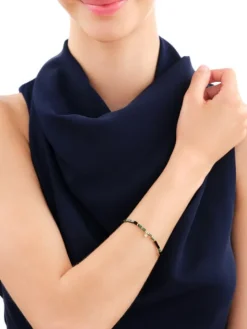 Bransoletka z diamentem, zoisytami,  agatami i elementami żółtego i białego złota - koło - 18 cm - próba 375