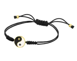 Bransoletka z elementami z żółtego złota z diamentami i emalią - yin yang - 0,01 ct - próba 375