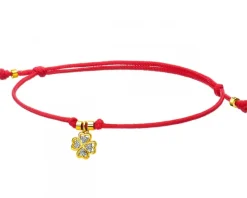 Bransoletka z elementami żółtego złota i diamentami - koniczyna - 0,01 ct - próba 375