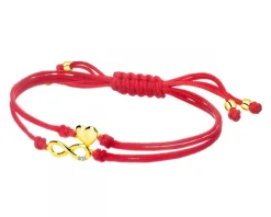 Bransoletka z elementami żółtego złota i diamentem - nieskończoność, serce - 0,004 ct - próba 375