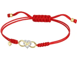 Bransoletka z elementami żółtego złota i diamentami - nieskończoność, serce - 0,01 ct - próba 375