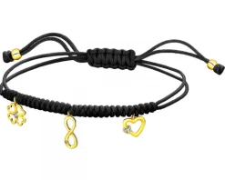 Bransoletka z elementami żółtego złota i diamentami - koniczyna, nieskończoność, serce - 0,01 ct - próba 375