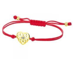 Bransoletka z elementami żółtego złota i brylantem - serce - 0,008 ct - próba 375