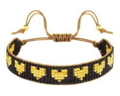 Bransoletka z elementami z żółtego złota i koralikami - serca