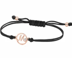 Bransoletka z elementami różowego złota i diamentem - litera M - 0,003 ct - próba 375