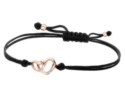 Bransoletka z elementami z różowego złota i diamentem - serca - 0,004 ct - próba 375