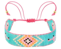 Bransoletka z elementami z żółtego złota i koralikami - flamingi