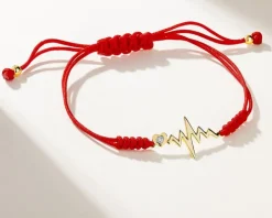 Bransoletka z elementami żółtego złota i diamentem - EKG serca - 0,005 ct - próba 375