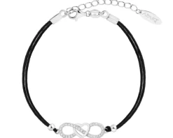 Bransoletka z elementami srebra i cyrkoniami - nieskończoność, serce