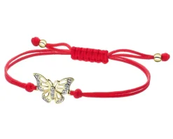 Bransoletka z elementami żółtego złota i diamentami - motyl - 0,01 ct - próba 375