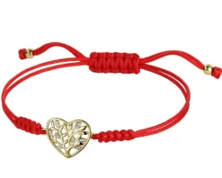 Bransoletka z elementami żółtego złota z diamentami - serce, drzewko - 0,01 ct - próba 375