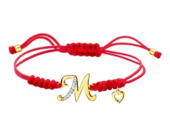 Bransoletka z elementami żółtego złota i diamentem - litera M, serce - 0,003 ct - próba 375