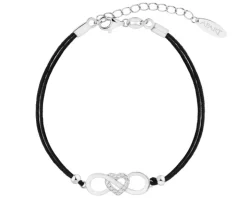 Bransoletka z elementami srebra i cyrkoniami - nieskończoność, serce