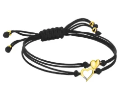 Bransoletka z elementami żółtego złota i diamentami - serca - 0,006 ct - próba 375