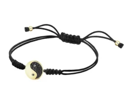 Bransoletka z elementami z żółtego złota i diamentami - yin yang - 0,012 ct - próba 375