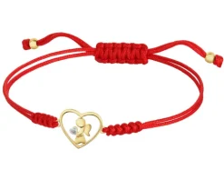 Bransoletka z elementami żółtego złota i diamentem - aniołek, serce - 0,003 ct - próba 375