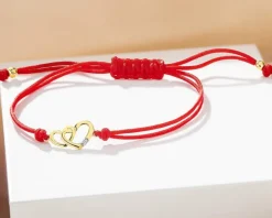 Bransoletka z elementami żółtego złota i diamentem - serca - 0,004 ct - próba 375