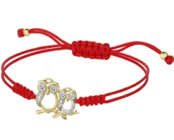 Bransoletka z elementami żółtego złota i diamentami - sowy - 0,02 ct - próba 375