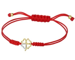 Bransoletka z elementami żółtego złota i diamentem - koniczyna - 0,006 ct - próba 375