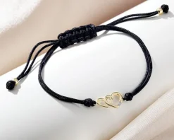 Bransoletka z elementami żółtego złota i diamentem - serca - 0,004 ct - próba 375