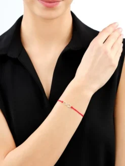 Bransoletka z elementami żółtego złota i diamentami - nieskończoność, serce - 0,01 ct - próba 375