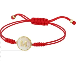 Bransoletka z elementami żółtego złota, diamentem i masą perłową  - litera M - próba 375