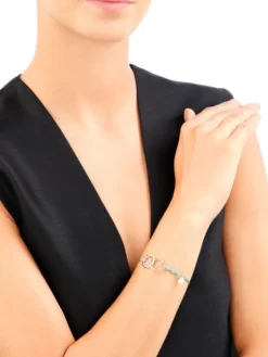 Bransoletka z elementami srebra i szlifowanym szkłem - koła, serce