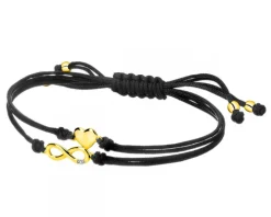 Bransoletka z elementami żółtego złota i diamentem - nieskończoność, serce - 0,004 ct - próba 375